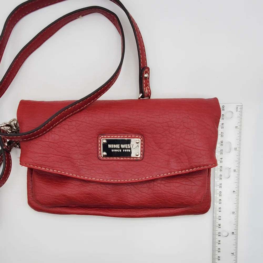 Nine West Red Pebble Leather Cross Body Handbag With Strap - Picture 7 of 8